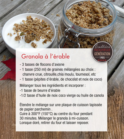 Recette Granola au beurre d'érable